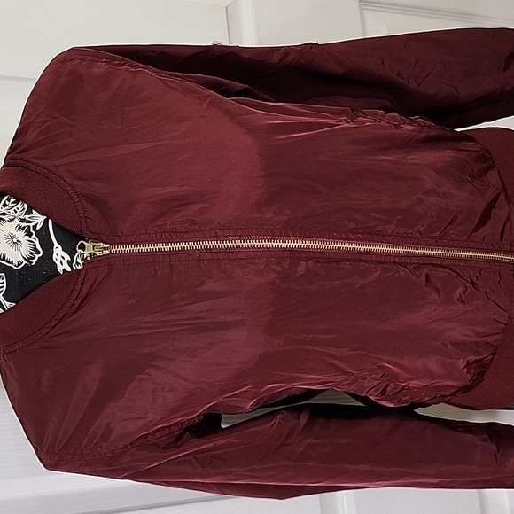 Women's Burgundy Bomber Jacket S - Picture 2 of 9